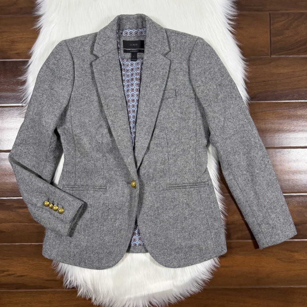 J. Crew Women's Size 0 Gray 100% Wool Blend Campbell Blazer Jacket F5200